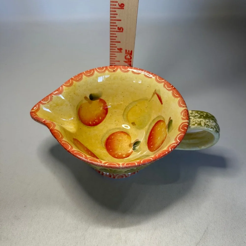 Italica Ars Handpainted Gravy Sauce Pitcher Yellow & Red Sponged Leaves Fruit
